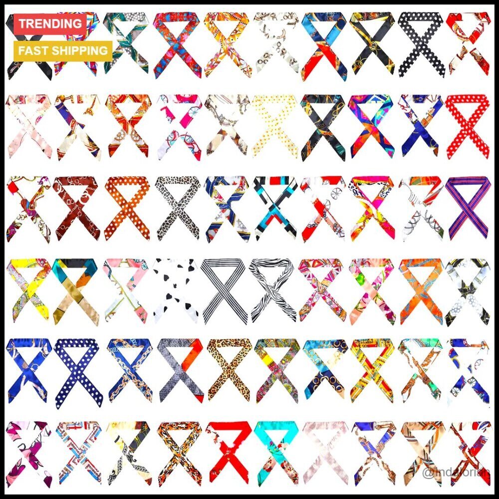 Satin Scarf Set 60 Pcs Versatile Headband Neckerchief Handbag Ribbon Accessory